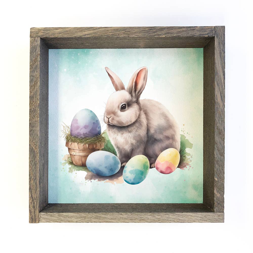 Gray Bunny Painted Eggs Wall Art - Easter Canvas Art