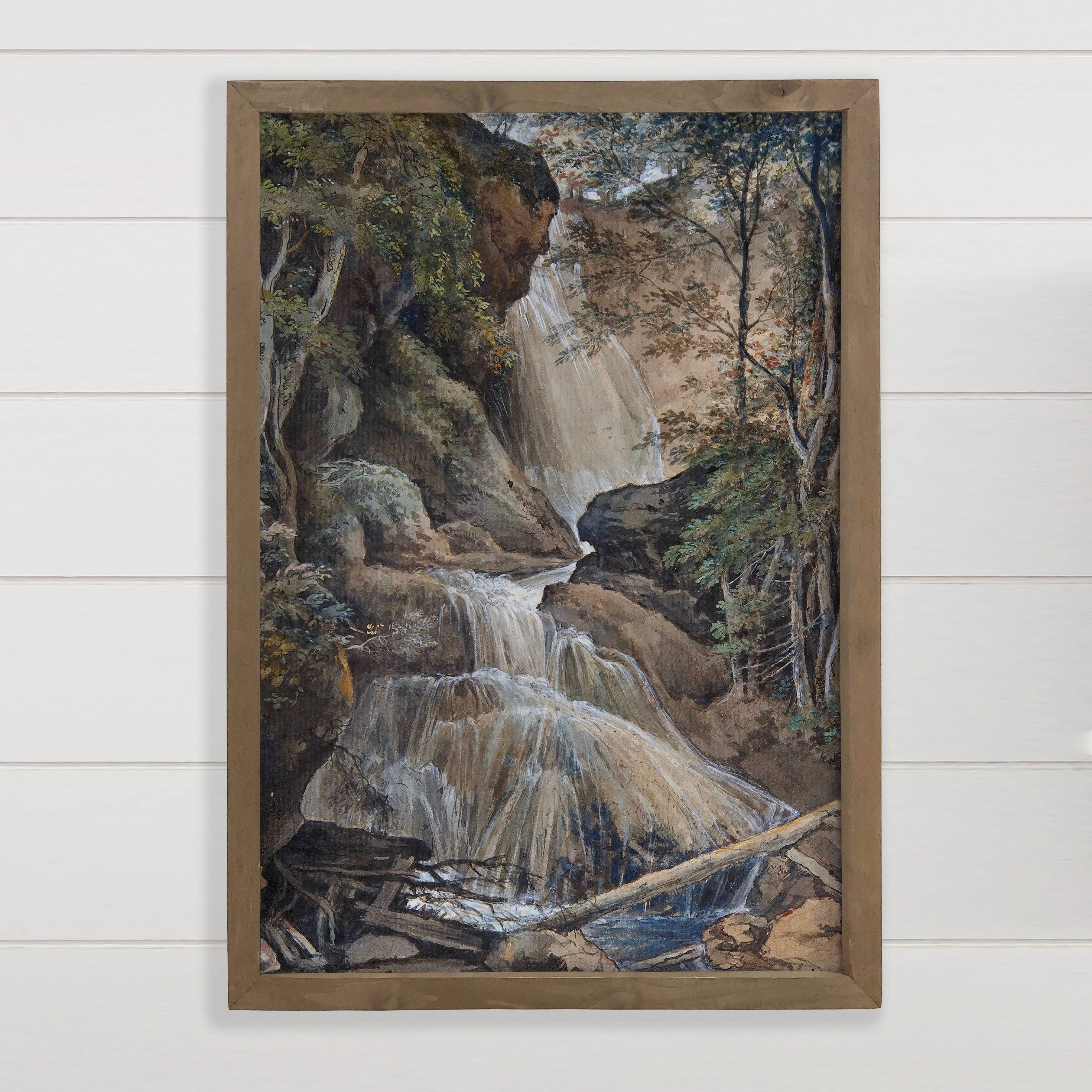 Vintage Waterfall - Nature Canvas Art - Wood Framed Art