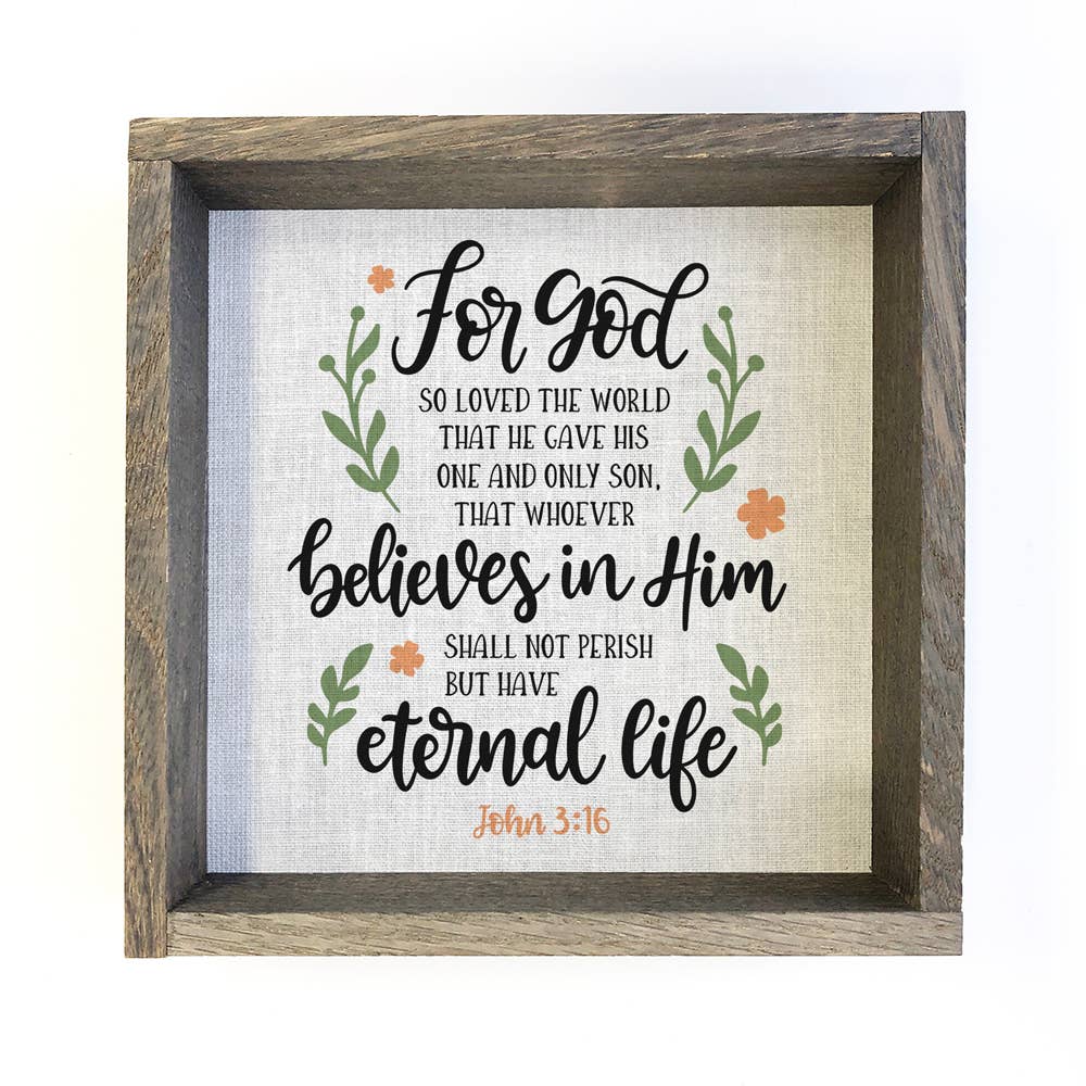 For God So Loved the World - Scripture Canvas Art - Framed