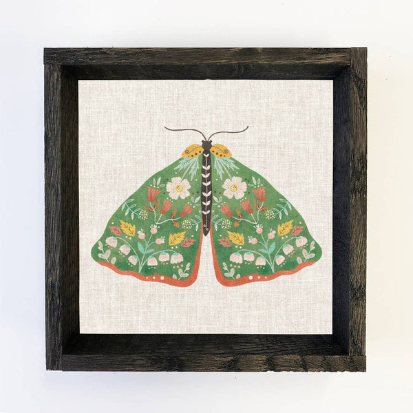 Folksy Moth - Moth Canvas Art - Wood Framed Wall Art
