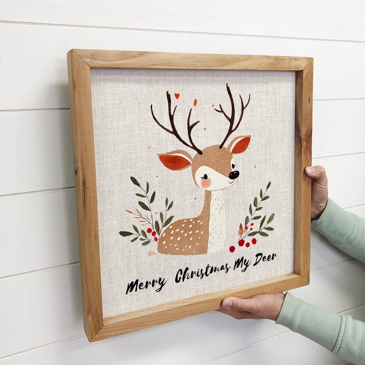 Merry Christmas My Deer - Christmas Canvas Art - Wood Framed