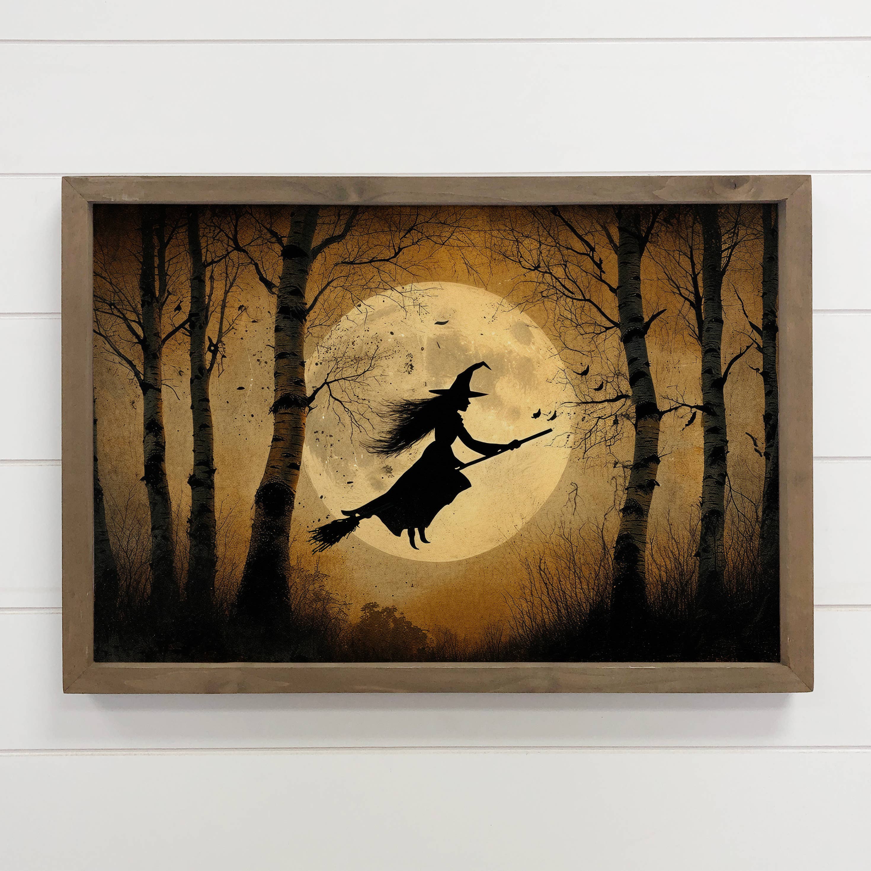 Witch Flying Through the Trees - Halloween Canvas Art -