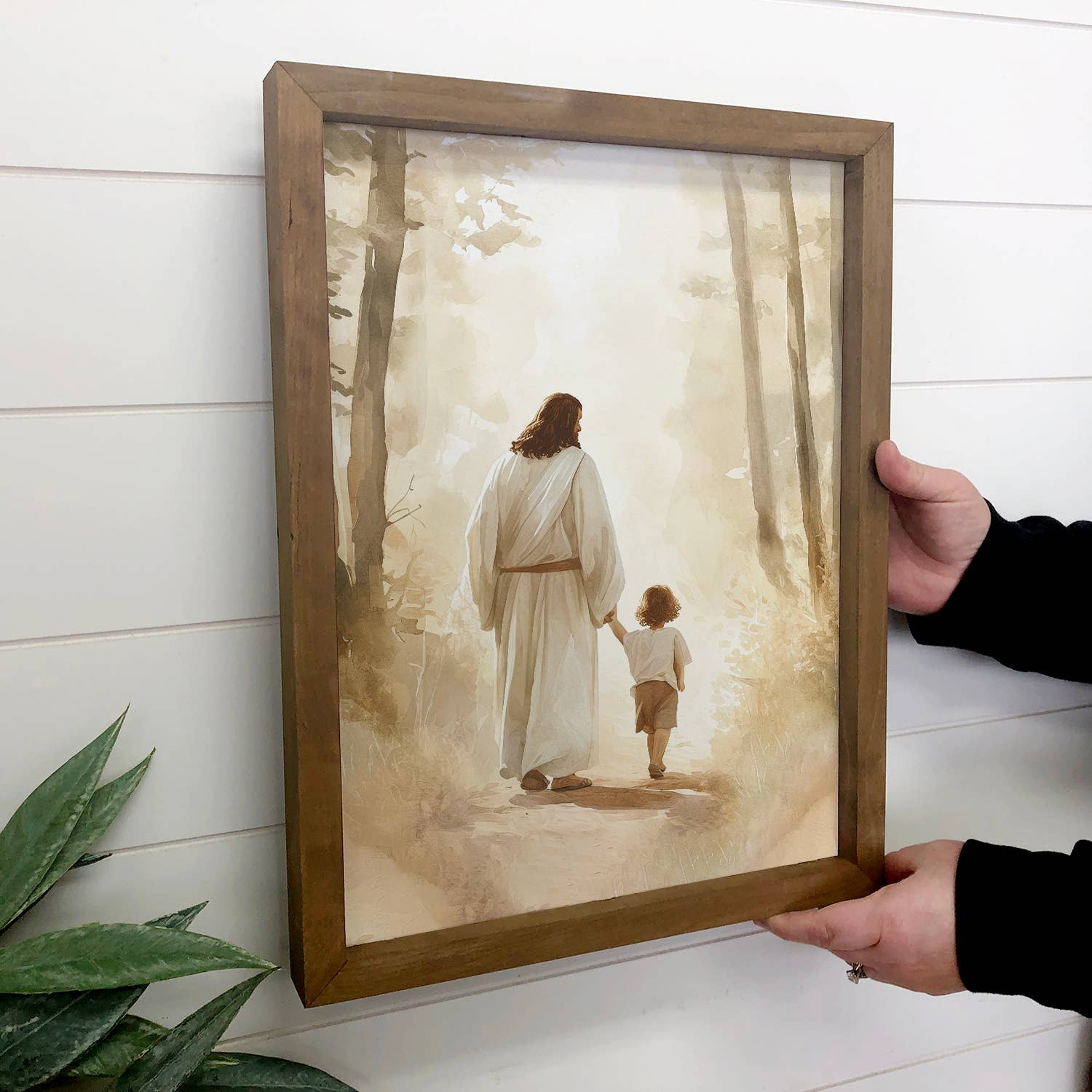 Jesus Walking with Curly Haired Boy - Jesus Canvas Art