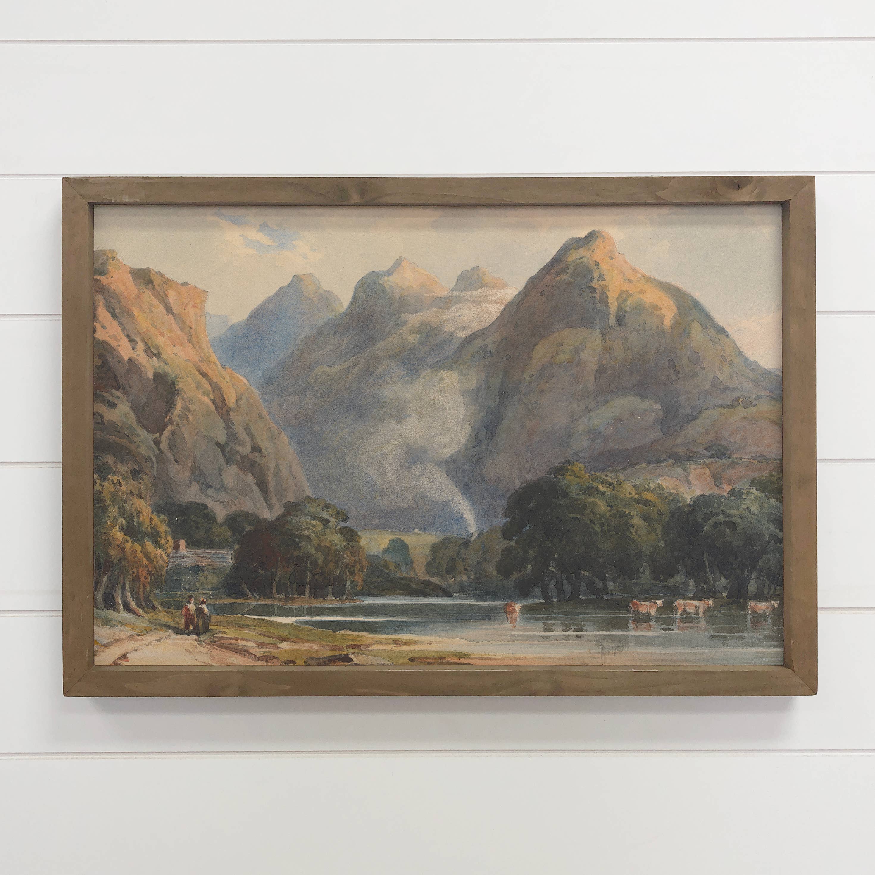 Cows in the Mountains - Cow Canvas Wall Art - Wood Framed