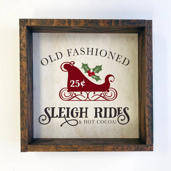 Old Fashioned Sleigh Rides Small Canvas with Walnut Frame