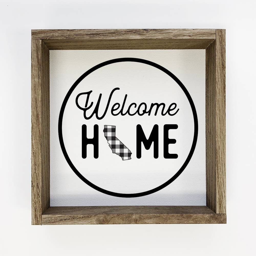 Welcome Home California Buffalo Plaid Small Canvas Sign