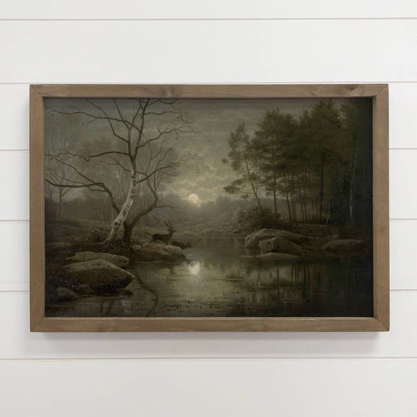 Forest Moonlight - Mountain Landscape Canvas Art - Framed