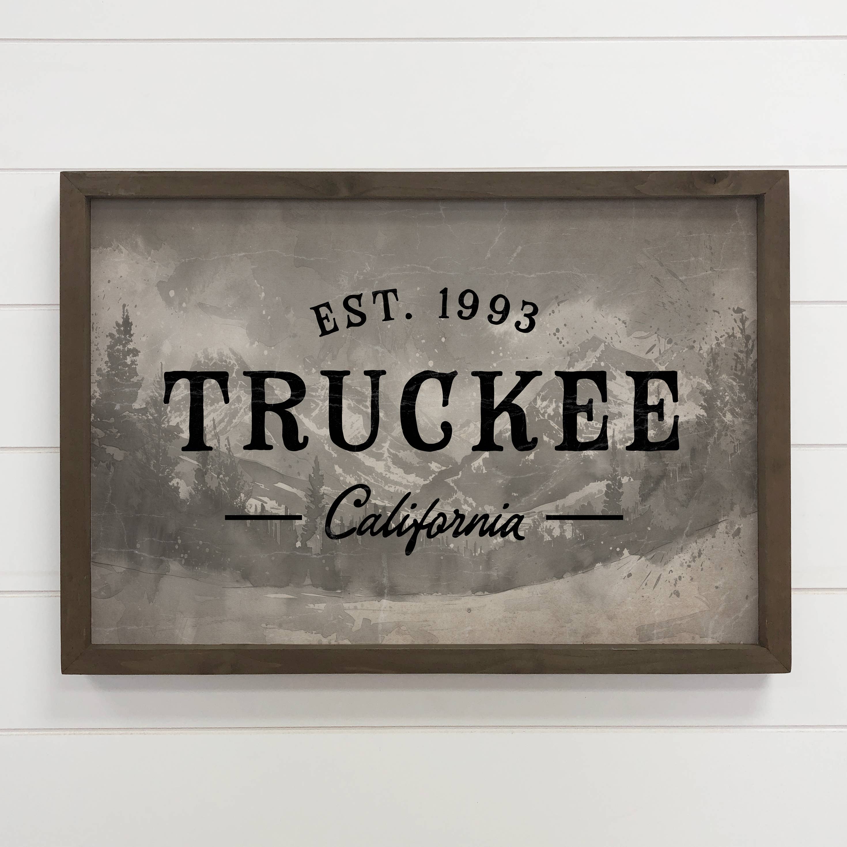 Custom Mountain Town Gray - Cabin Canvas Sign - Wood Framed