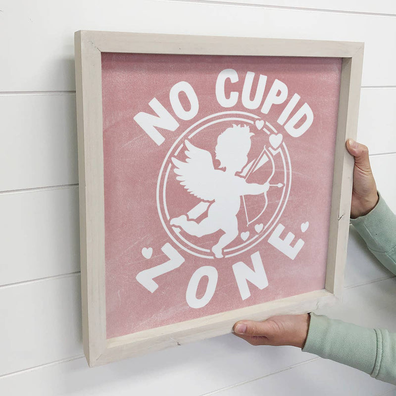 No Cupid Zone - Valentines Day Canvas Art - Wood Framed Art