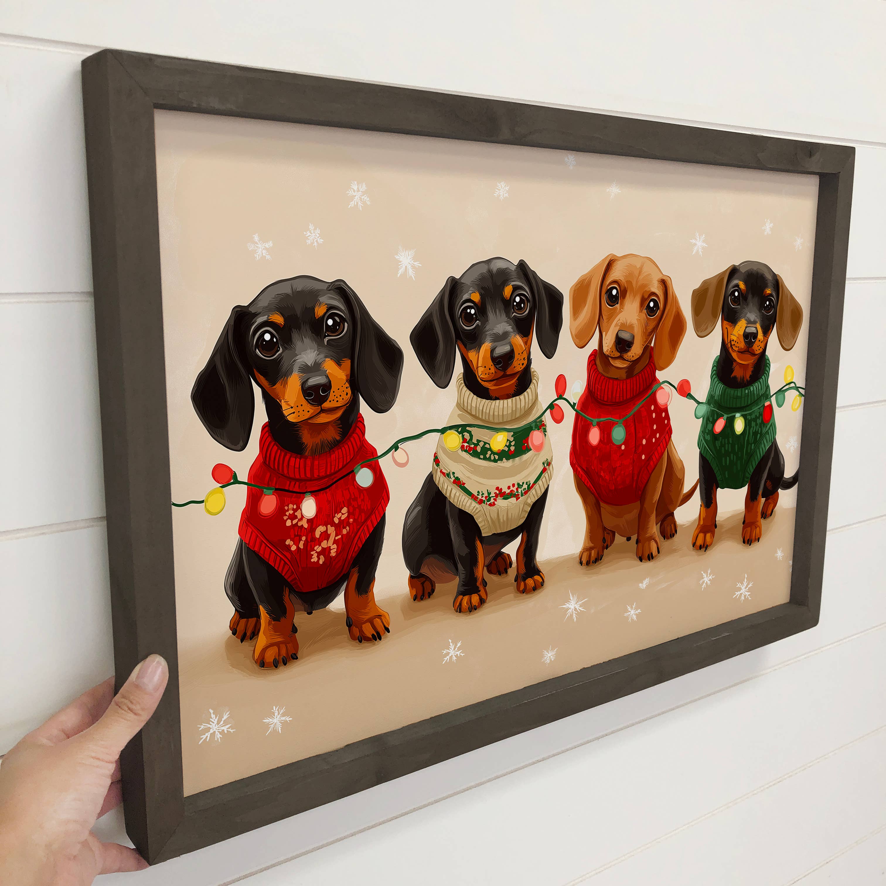 Dachshunds Christmas Lights - Holiday Pup Canvas Art