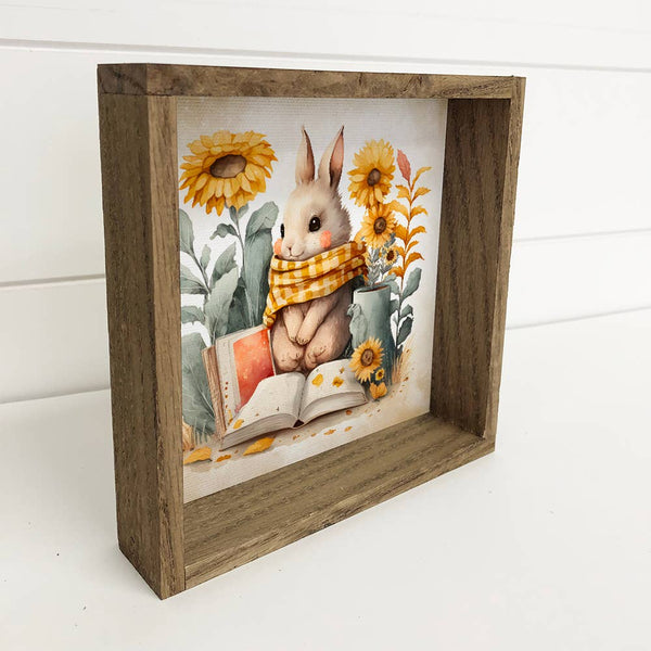 Sunflower Bunny Book - Cute Bunny Painting - Library Art