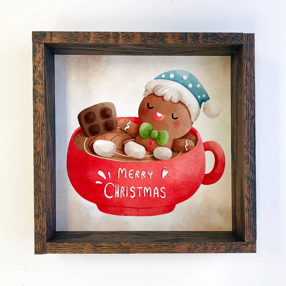 Gingerbread Cocoa Bath - Funny Holiday Art - Framed Wall Art