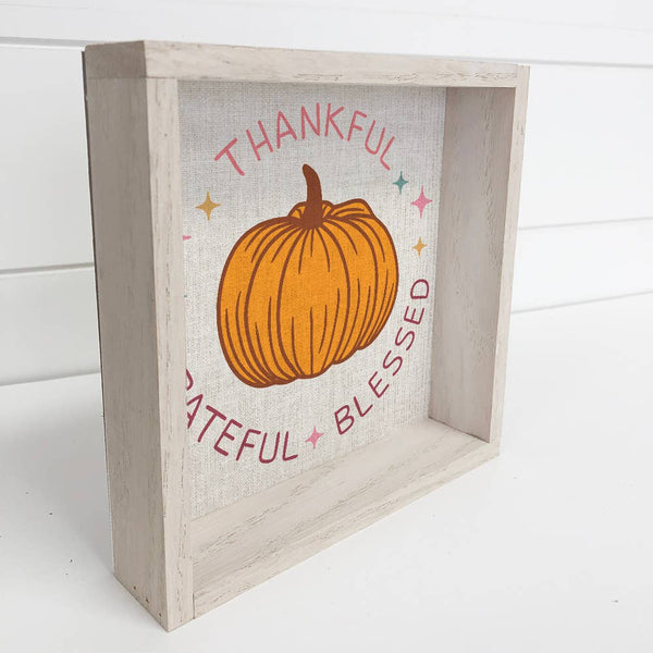 Thankful Grateful Blessed Retro Canvas Art - Framed Wall Art