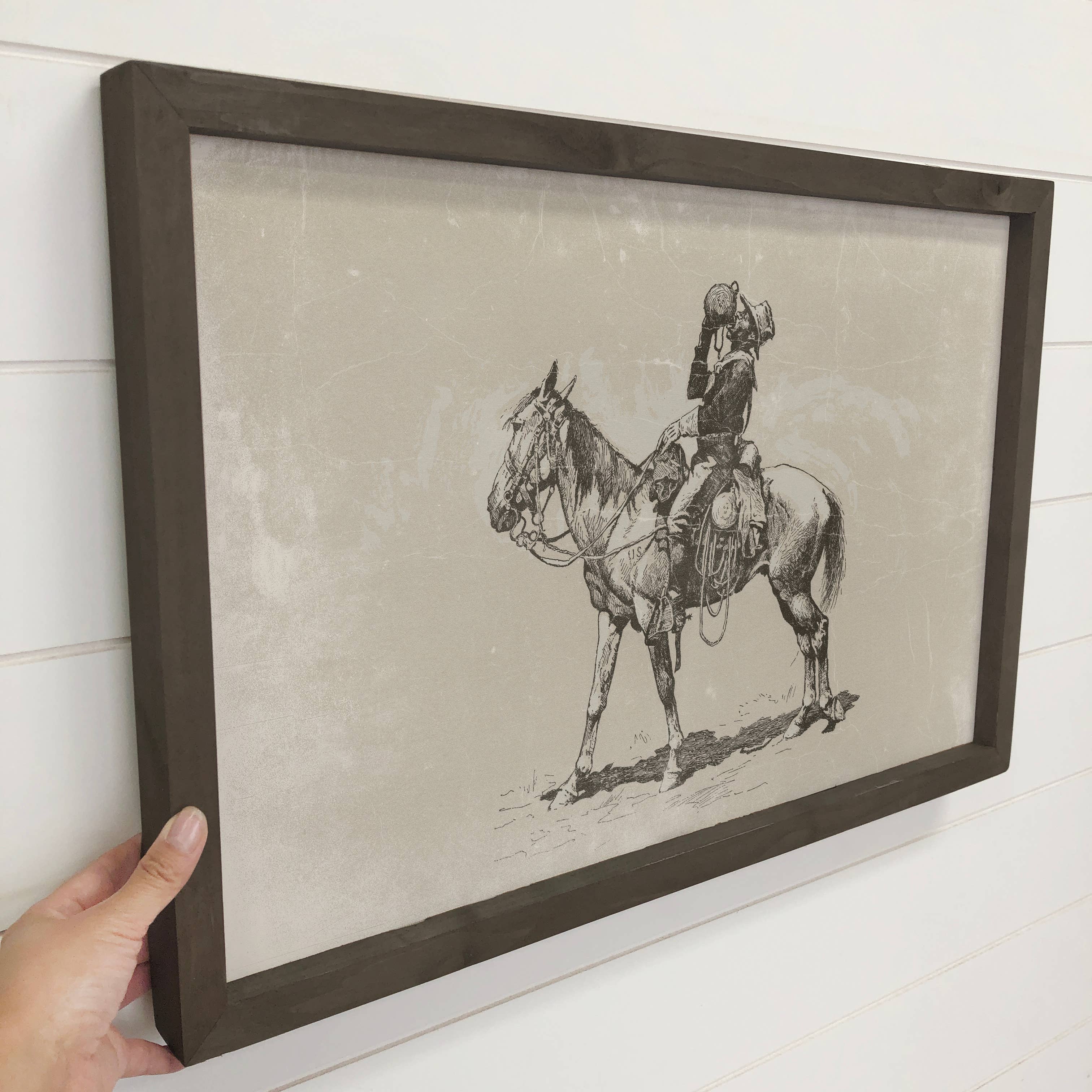 Cowboy With Canteen - Ranch House Canvas Art - Wood Framed