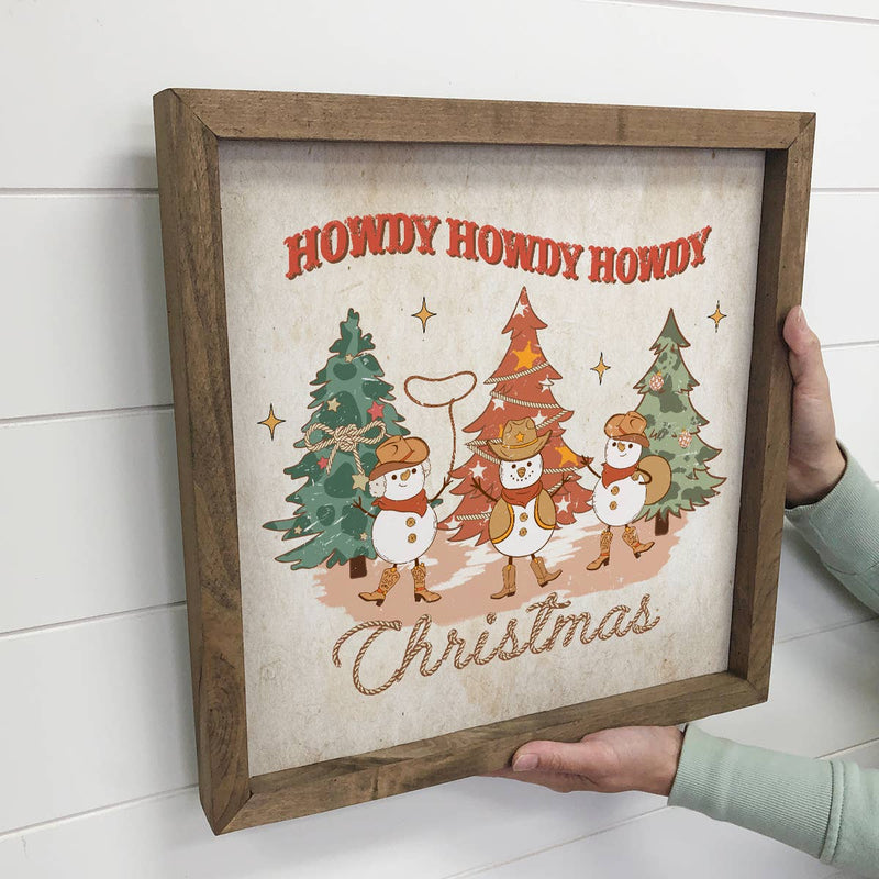 Howdy Christmas - Framed Holiday Word Sign - Cute Word Art