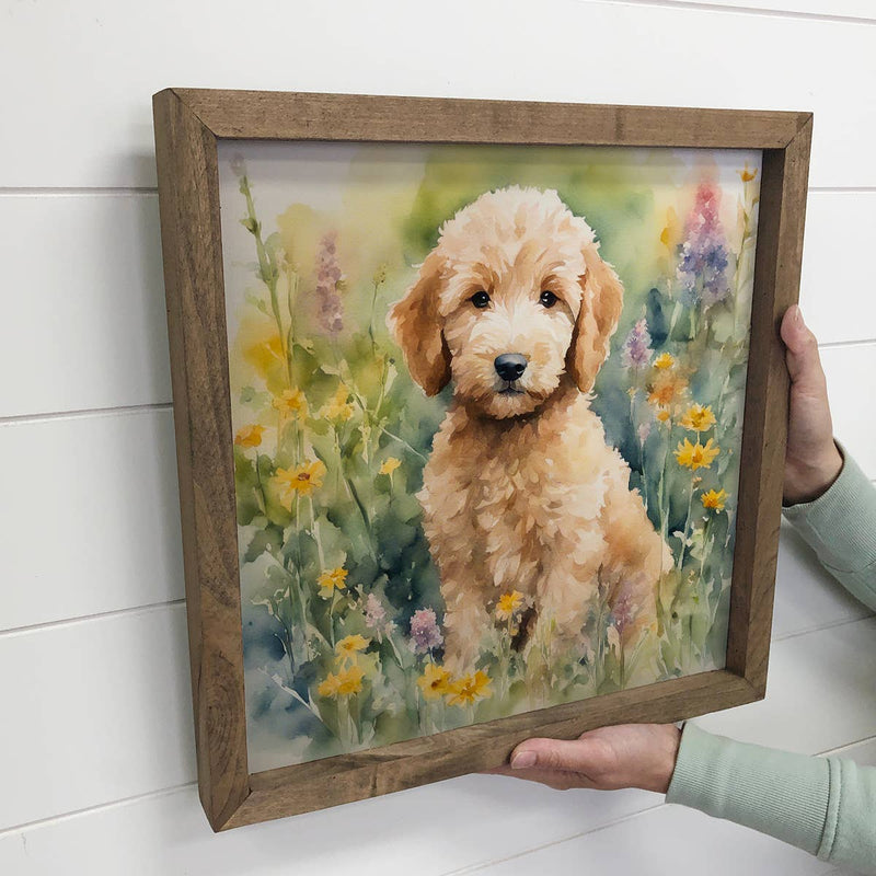 Wildflower Golden Doodle - Springtime Dog Canvas Art