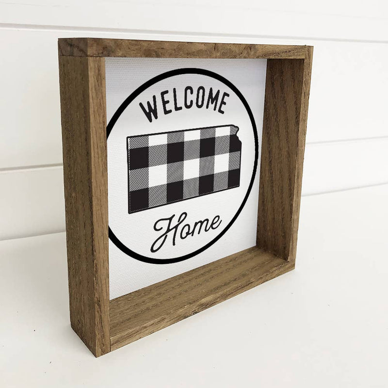 Kansas Wood Sign - Welcome Home Buffalo Plaid Farmhouse Art