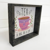 Folksy Tea A Hug in A Cup - Tea Cup Canvas Art - Wood Framed