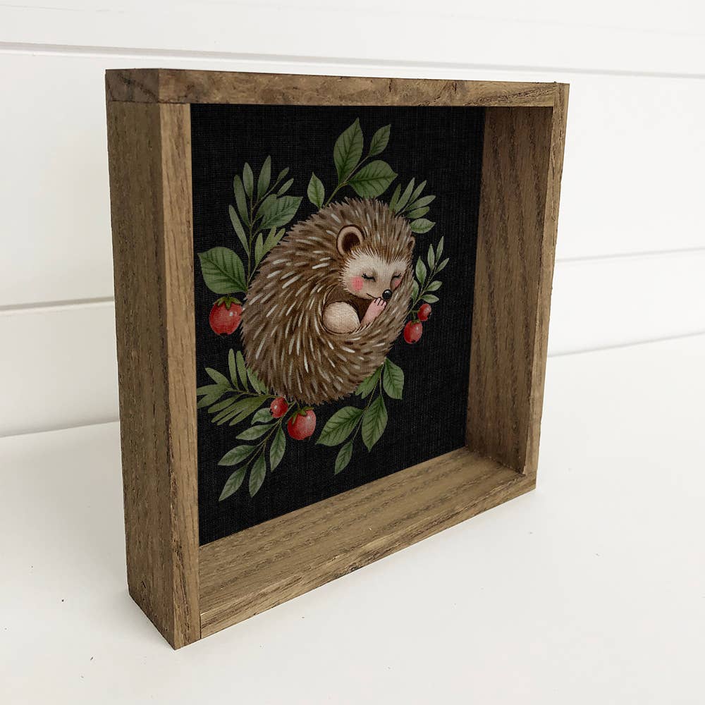 Sleeping Hedgehog Woodland Berries - Cute Hedgehog Wall Art