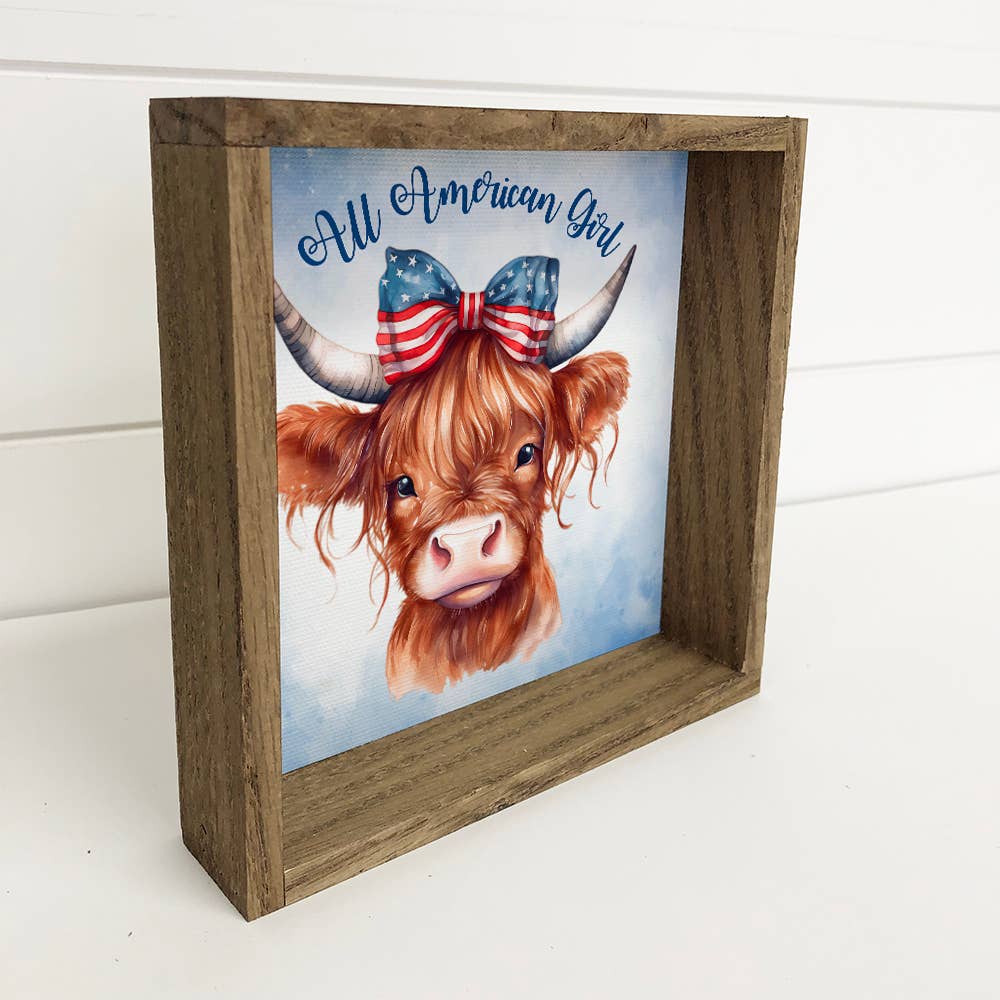 4th of July All American Girl Highland Cow - Patriotic Cow