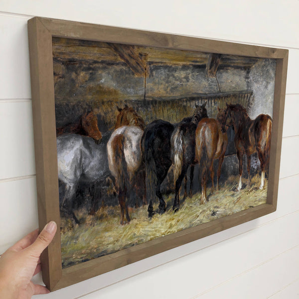 Horse Fee Trough - Horse Canvas Art - Wood Framed Wall Decor