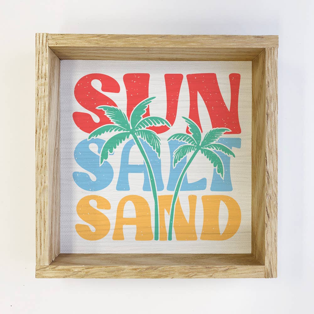 Sun Salt Sand - Summer Canvas Word Art - Wood Framed Artwork