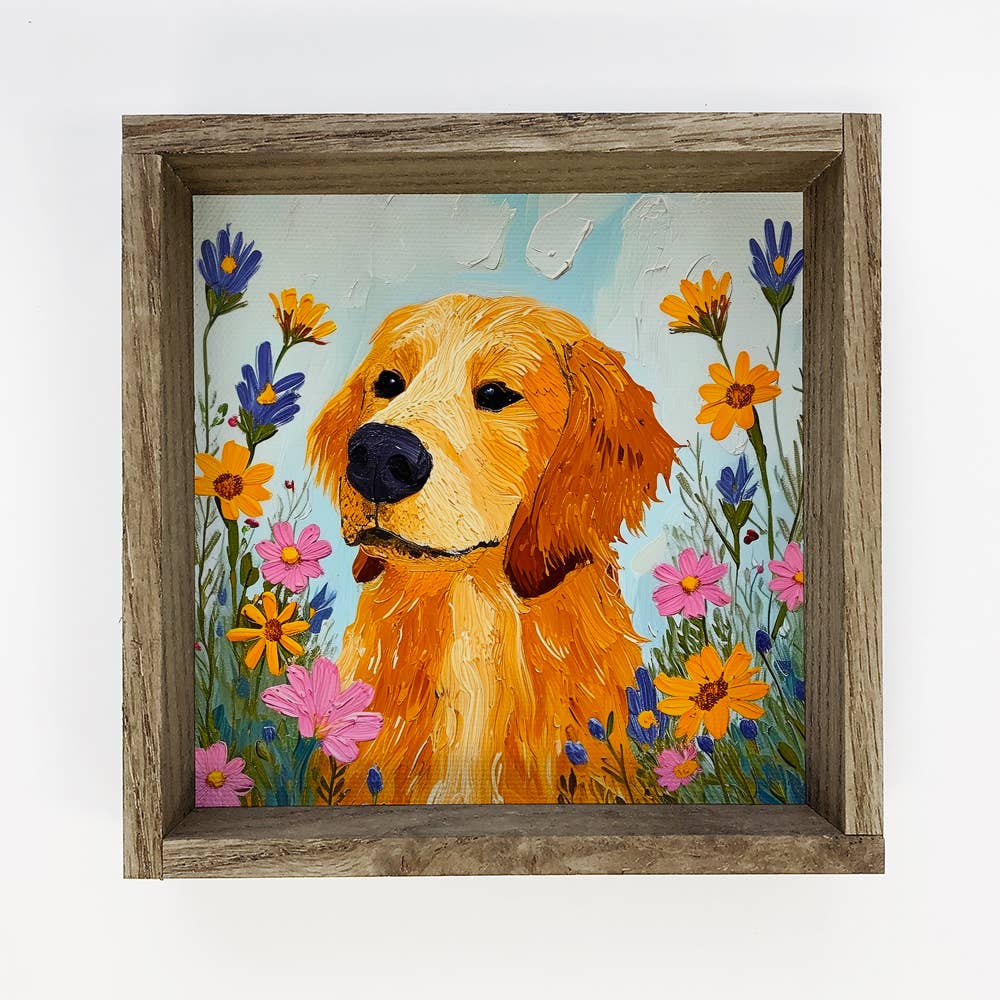 Golden Retriever and Wildflowers - Dog and Flowers Canvas