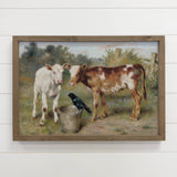 Calves and Black Bird - Farm Animal Canvas Art - Wood Framed