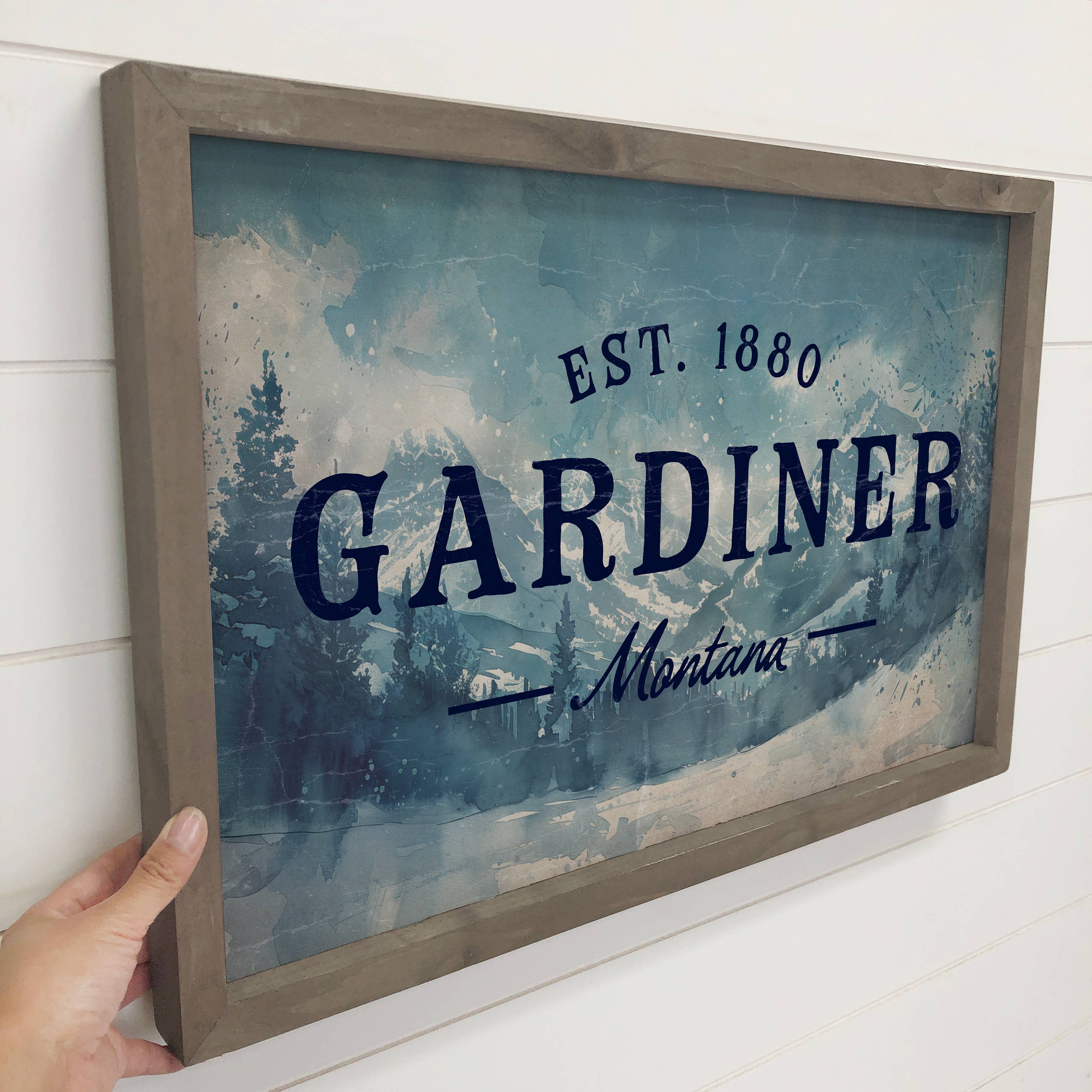Custom Mountain Town Blue - Cabin Custom Sign - Wood Framed