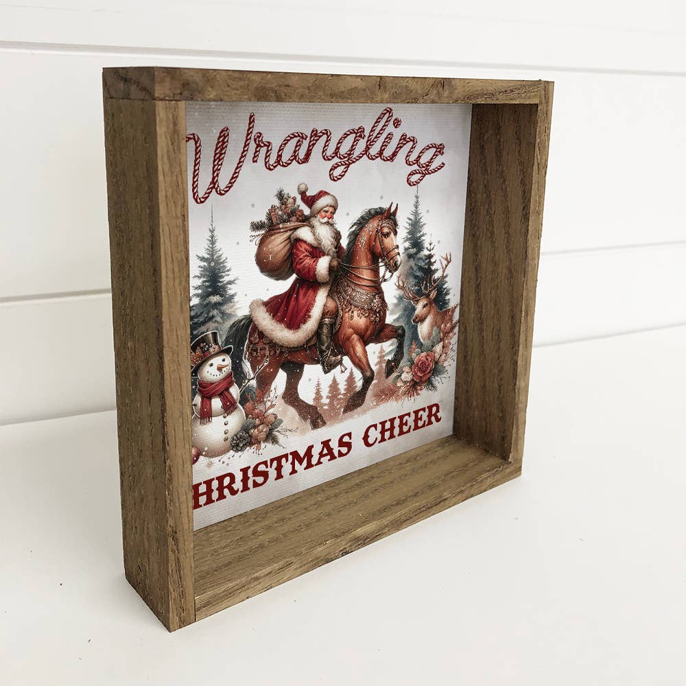 Wrangling Christmas Cheer Santa Cowboy - Santa Canvas Art