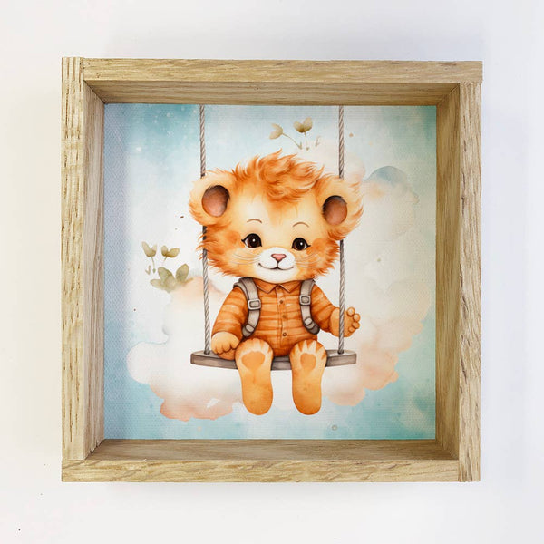 Swinging Baby Tiger - Sweet Tiger Canvas Art - Wood Framed