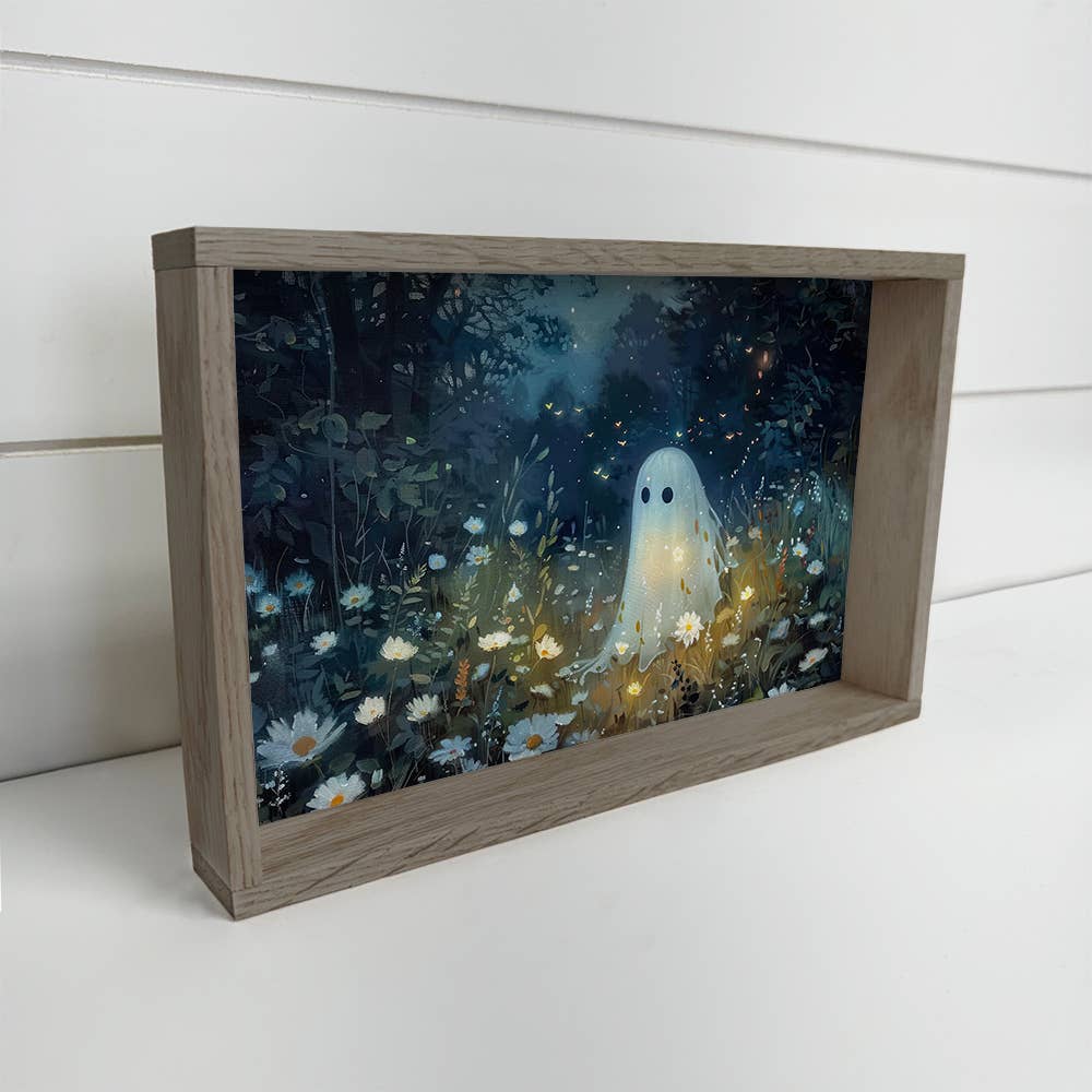 Cute Ghost in the Dark Meadow - Ghost Canvas Art - Framed