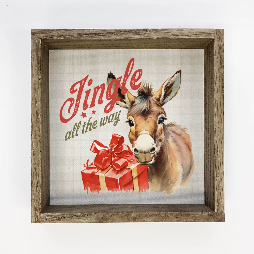 Jingle All the Way Donkey - Framed Animal Holiday Canvas Art