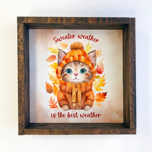 Sweater Weather Cat - Cute Fall Animal Canvas Wall Art