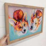 Colorful Two Corgis - Framed Art - Pet Grooming Wall Art