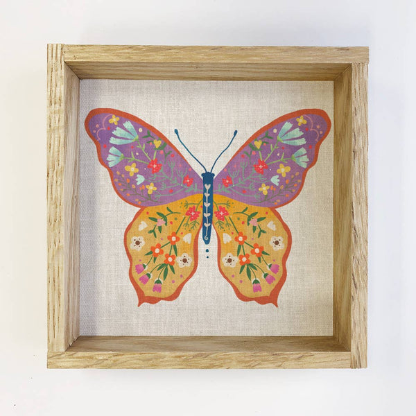 Folksy Spring Butterfly - Butterfly Canvas Art - Wood Framed