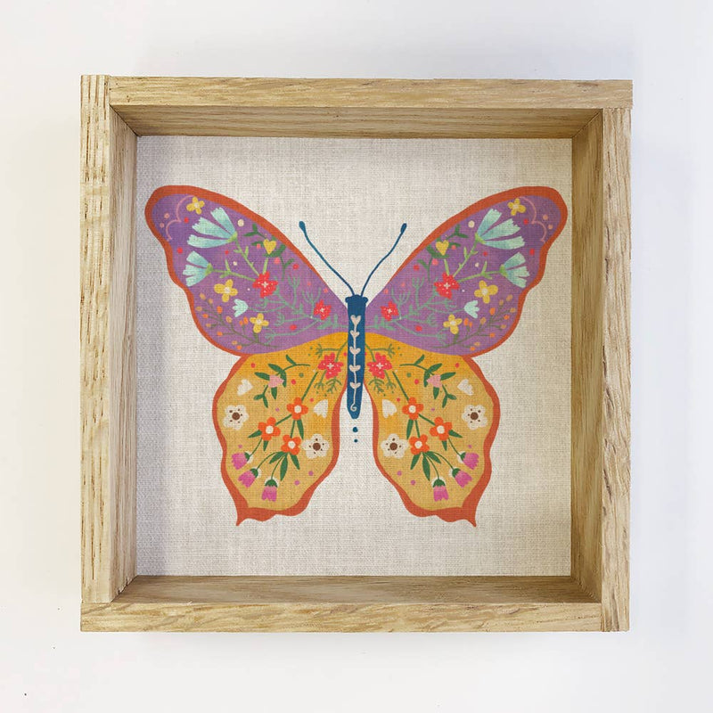 Folksy Spring Butterfly - Butterfly Canvas Art - Wood Framed