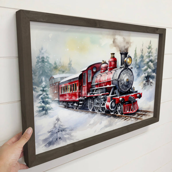 Polar Express Painting -  Holiday Canvas Art - Wood Framed
