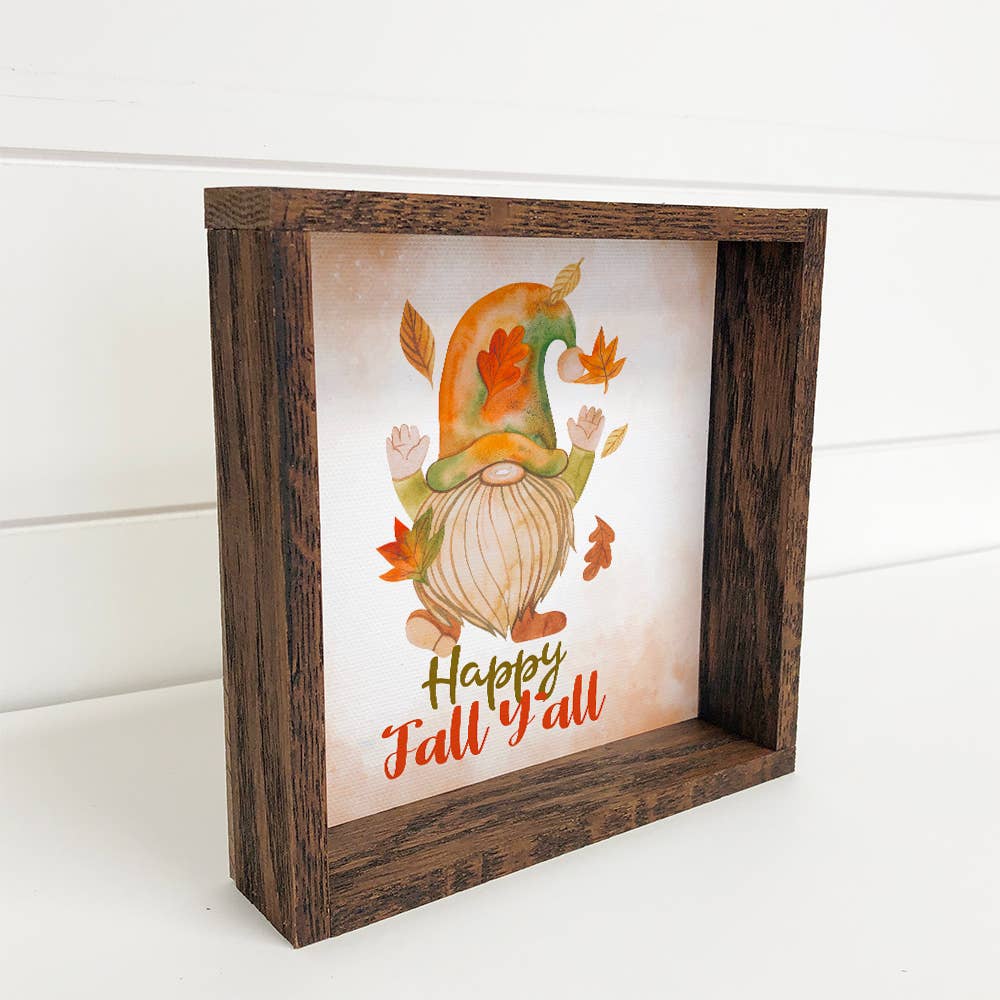 Happy Fall Y'all Gnome Small Canvas Sign Walnut Frame