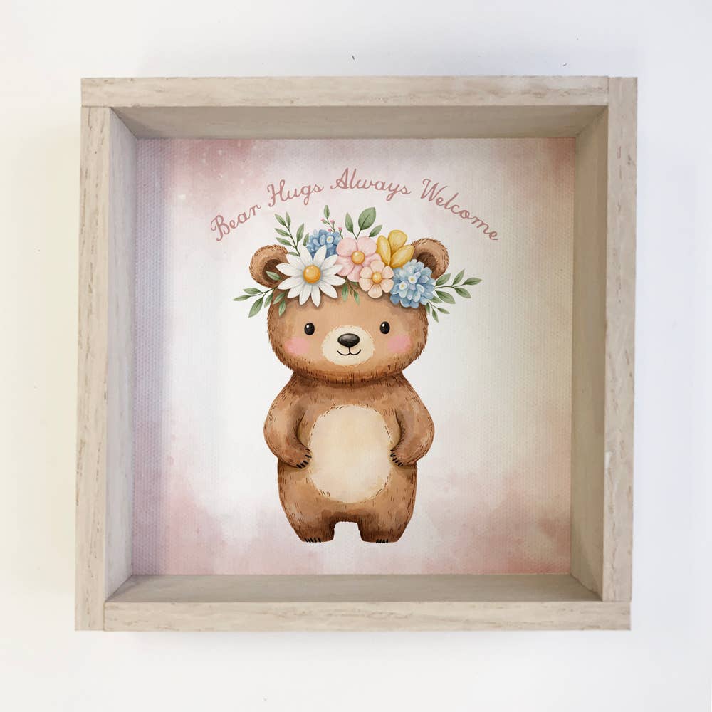 Bear Hugs Always Welcome - Cute Bear Canvas Art - Wood Frame