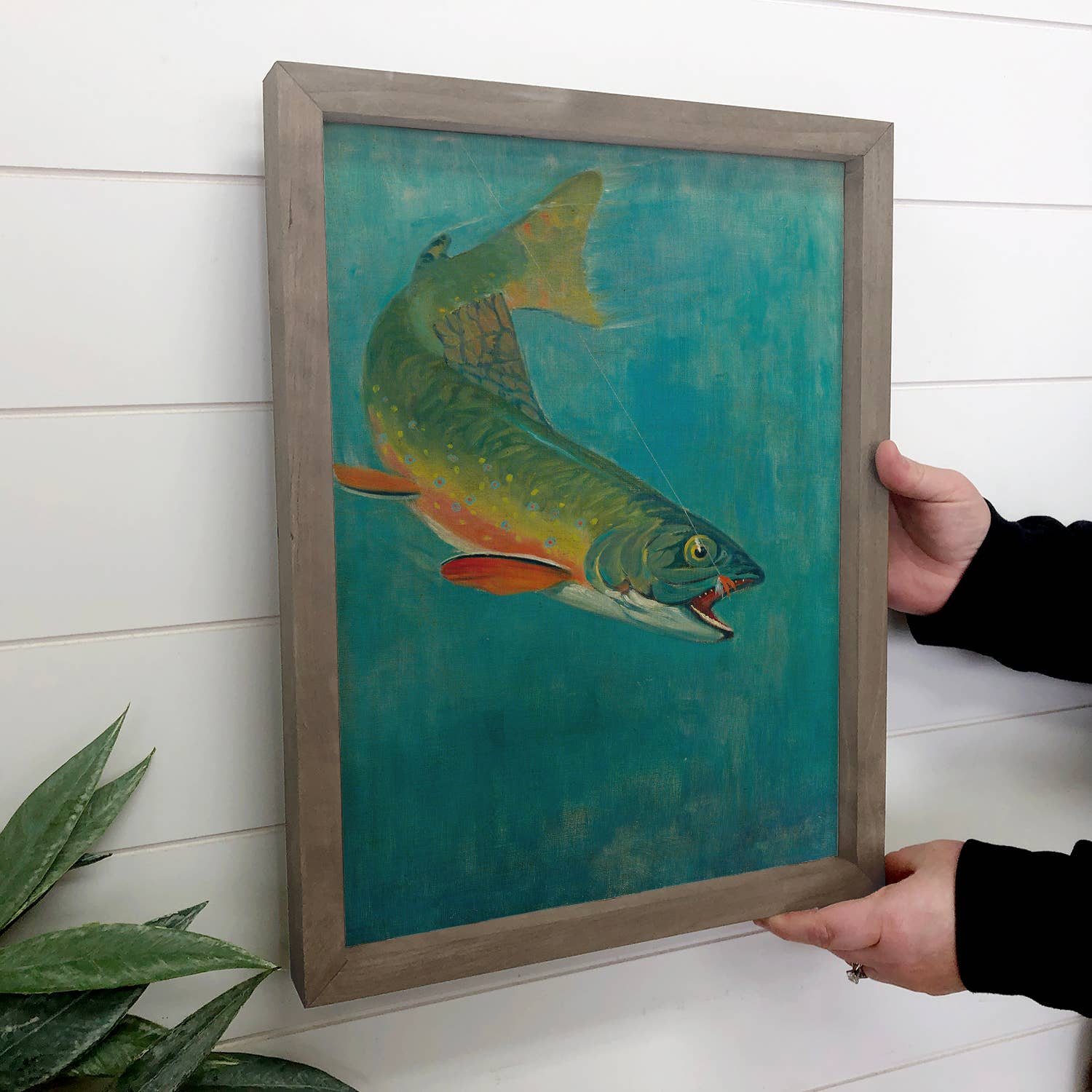 Catching the Bait - Salmon Canvas Art - Wood Framed Fish Art