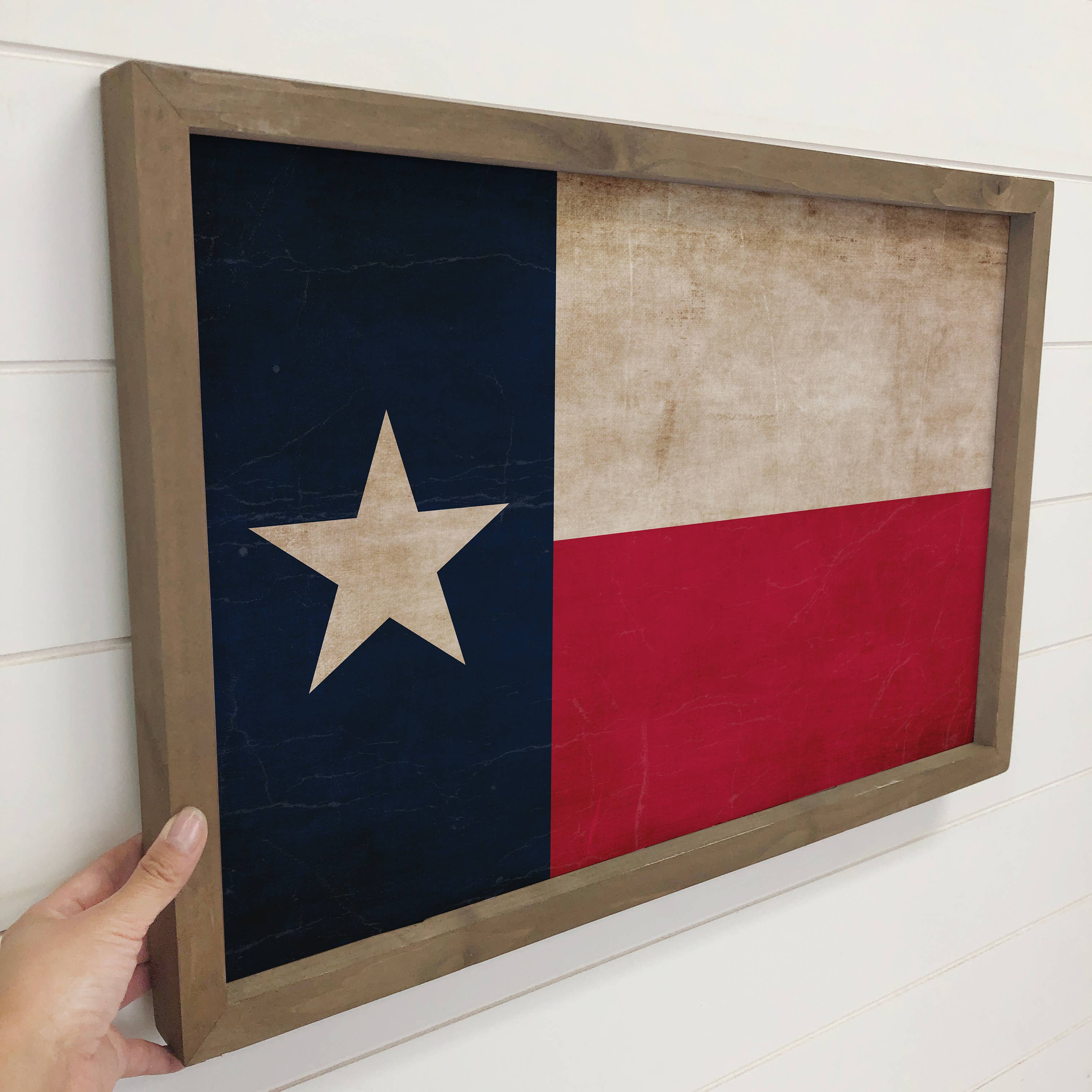 Texas Vintage Flag - State Flag Canvas Art - Wood Framed Art
