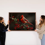 Cardinal Berry Branch - Nature Canvas Art with Wood Frame