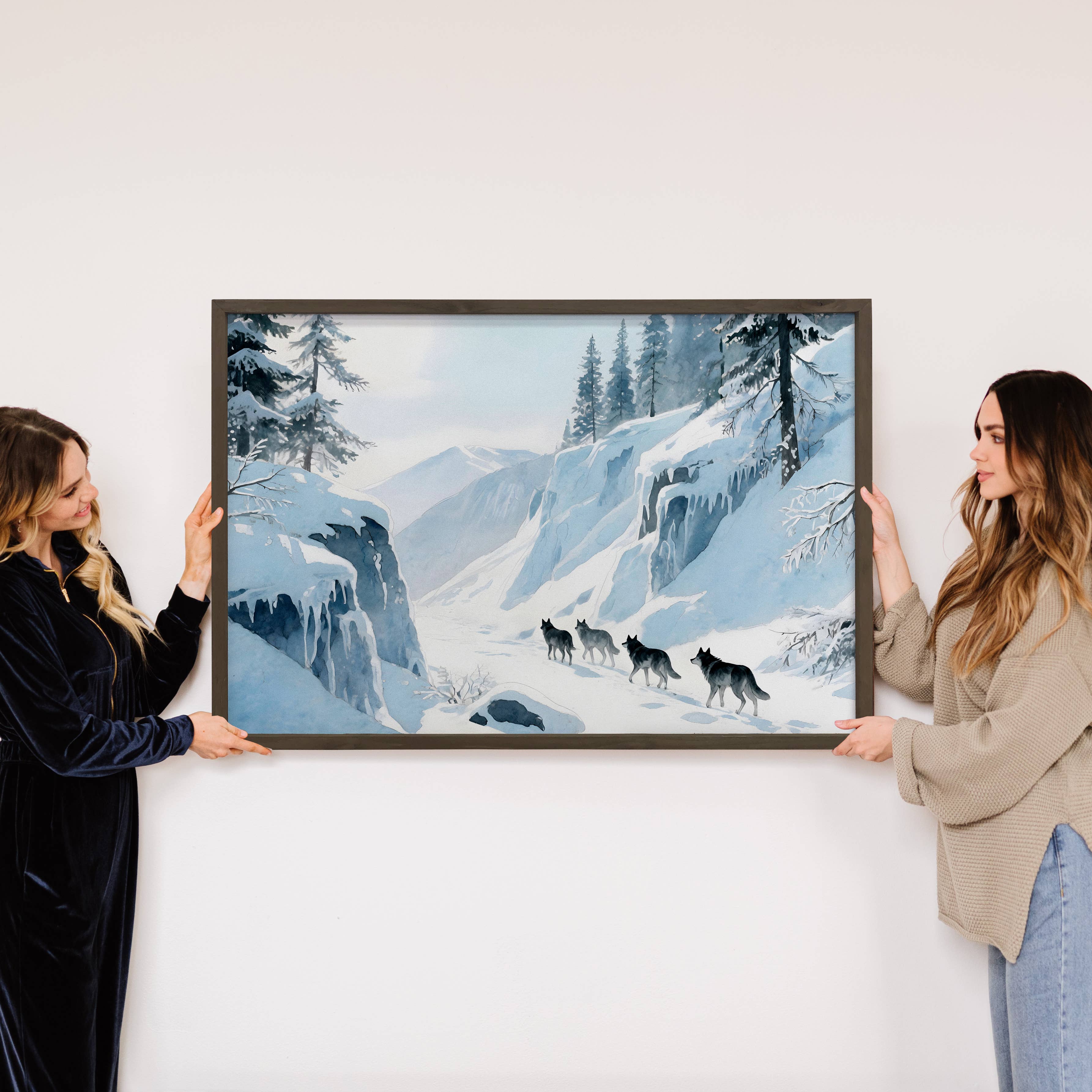 Wolf Pack on a Snow Trail - Mountain Lodge Canvas Art