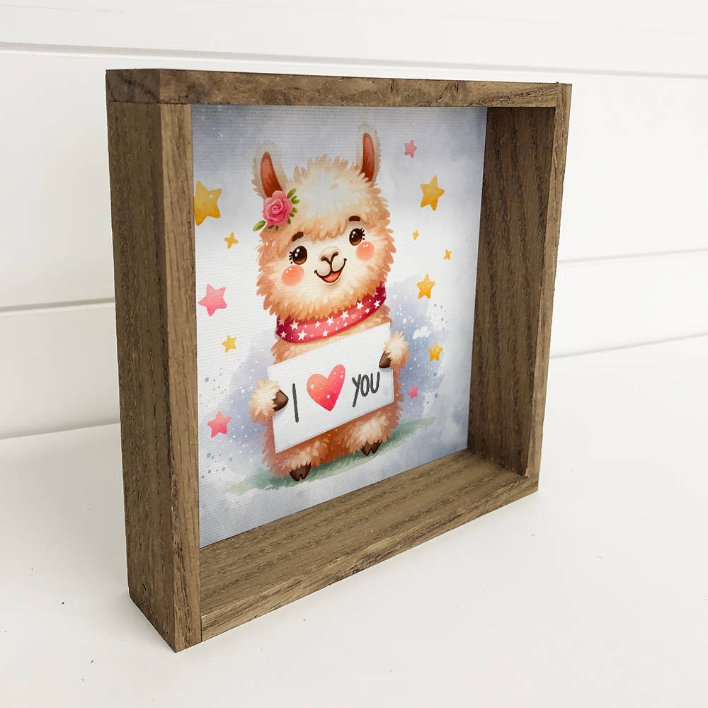 I Love You Llama - Valentines Day Llama Canvas Art - Framed