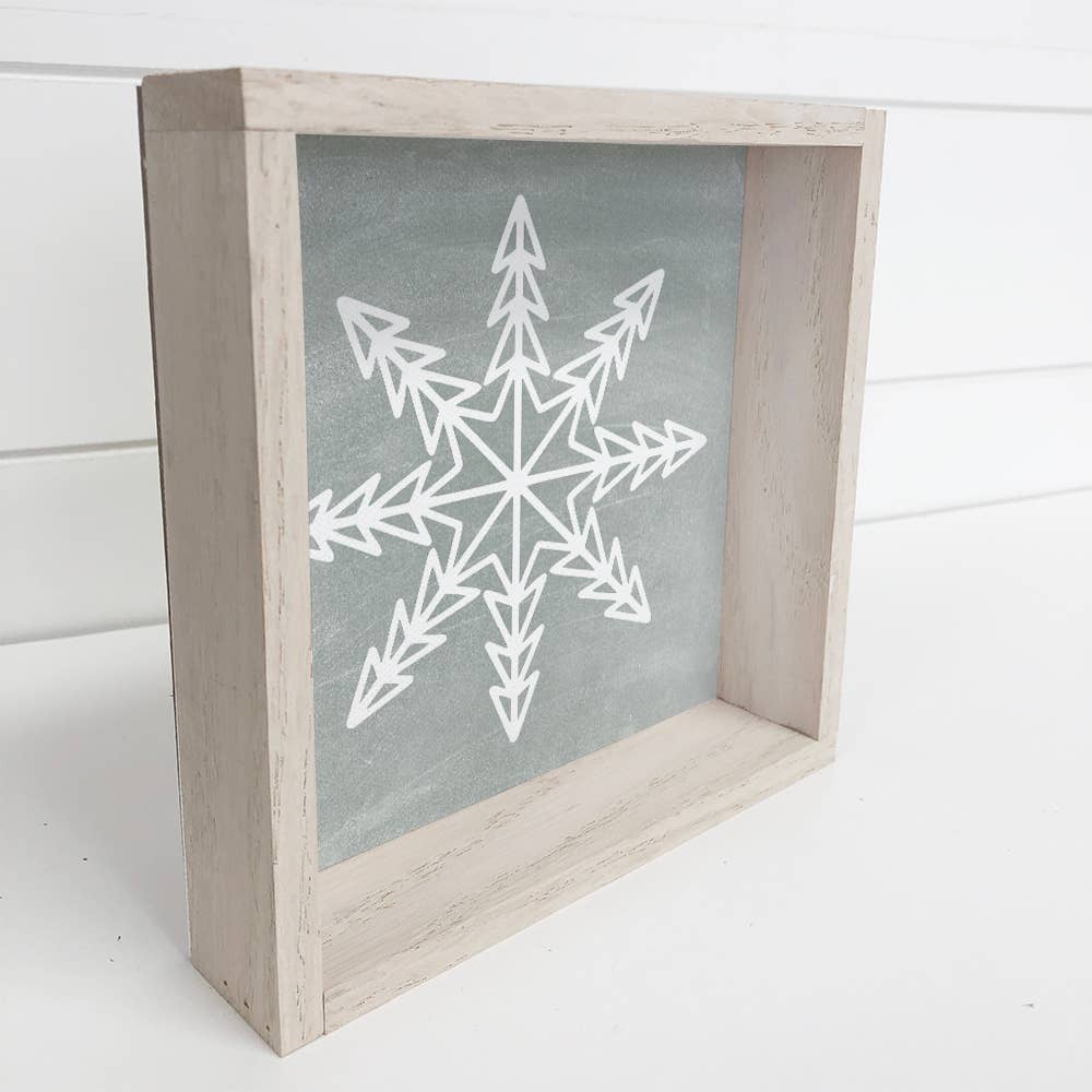 Christmas Sign- Snowflake Green Winter Sign- Whitewash Frame