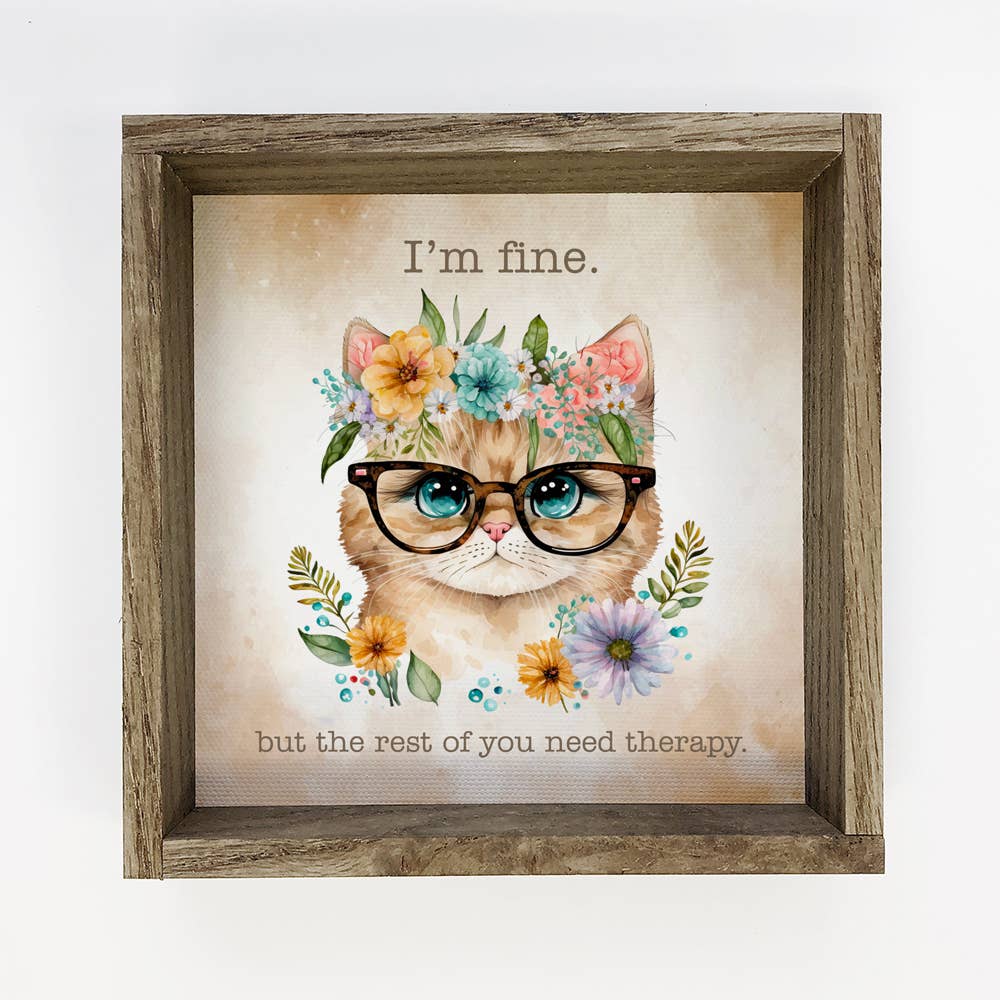 I'm Fine Cat - Spring Time Cat Canvas Art - Wood Framed Art