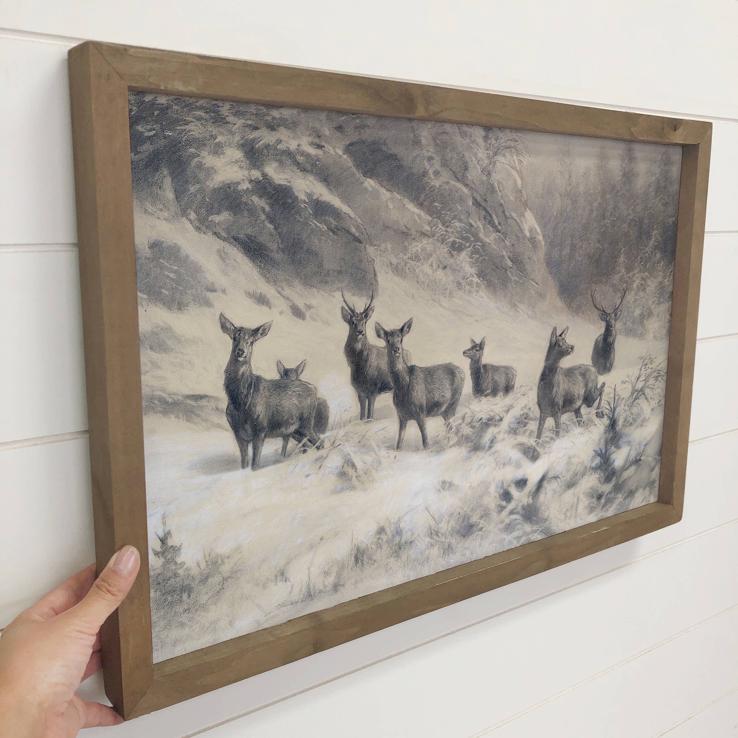 Deer in Deep Snow - Deer Canvas Art - Wood Framed Wall Art
