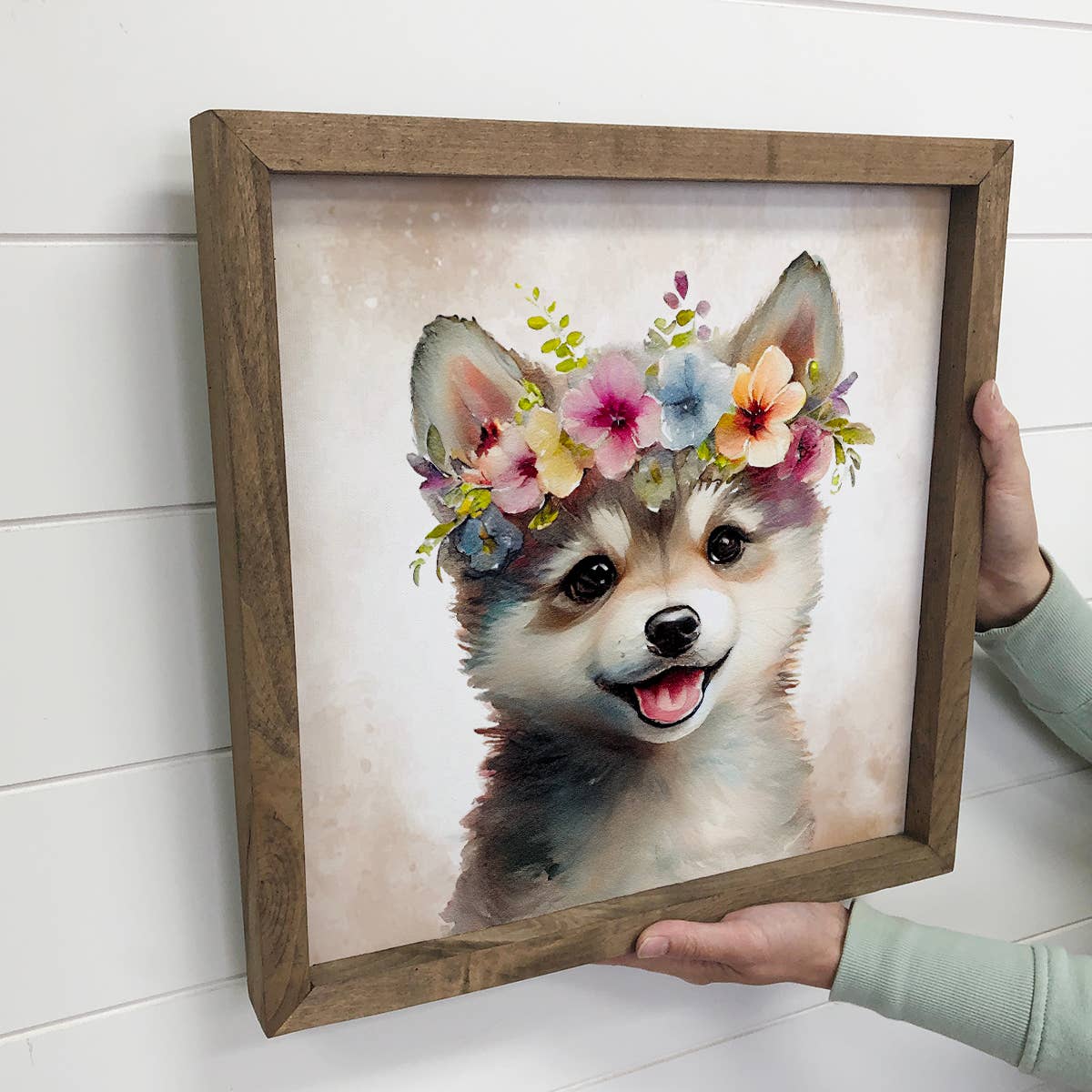 Cute Flower Wolf - Wolf Pup with Flower Crown - Baby Animal