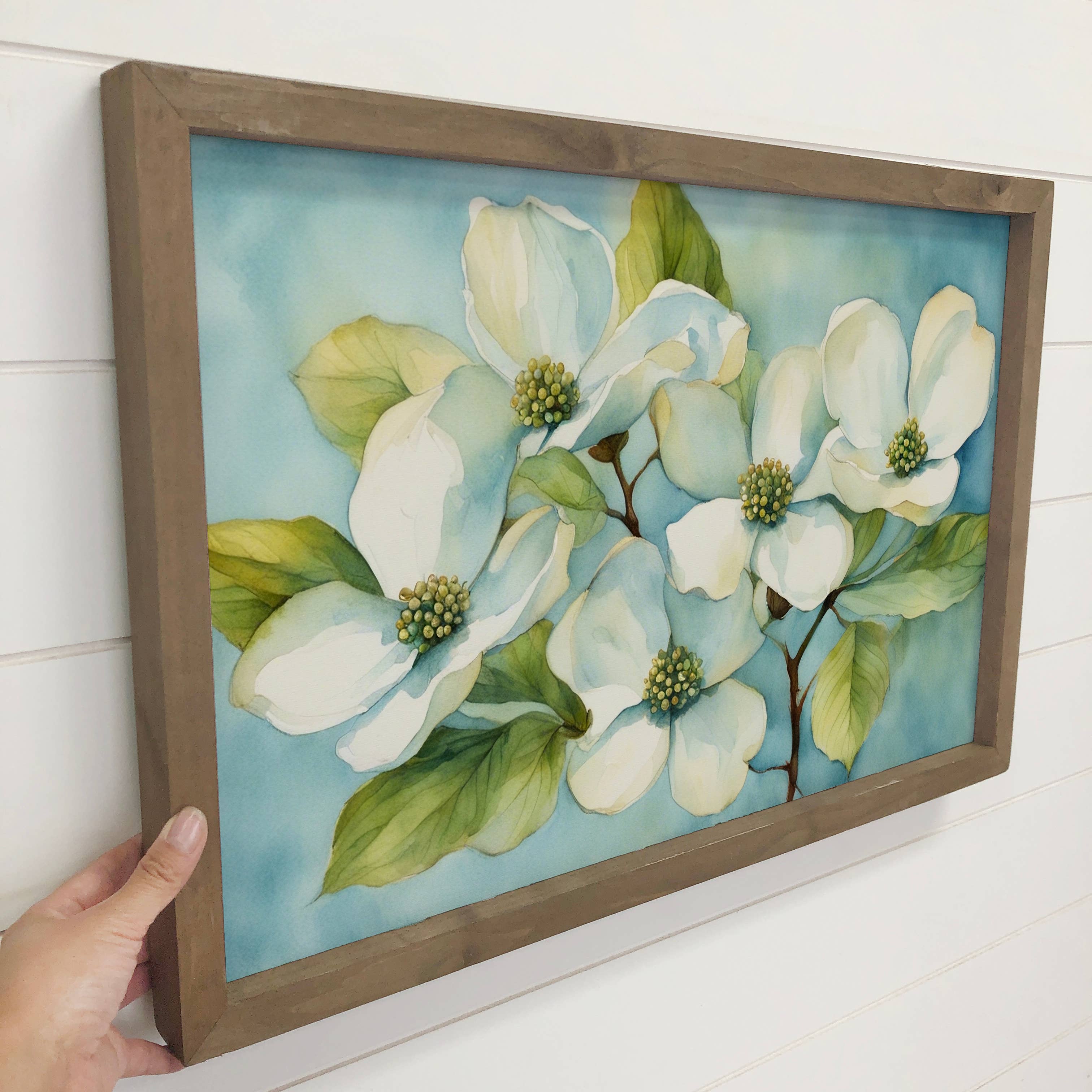 Dogwood Blossoms - Floral Canvas Art - Wood Framed Decor